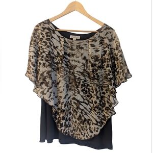 Woman's Tradition Leopard Print Flutter Short Sleeve Shirt/Blouse- Size Large
